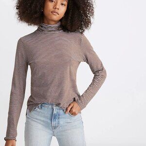Madewell Whisper Cotton Turtleneck Cream + Black Carlsbad Stripe EUC XXS
